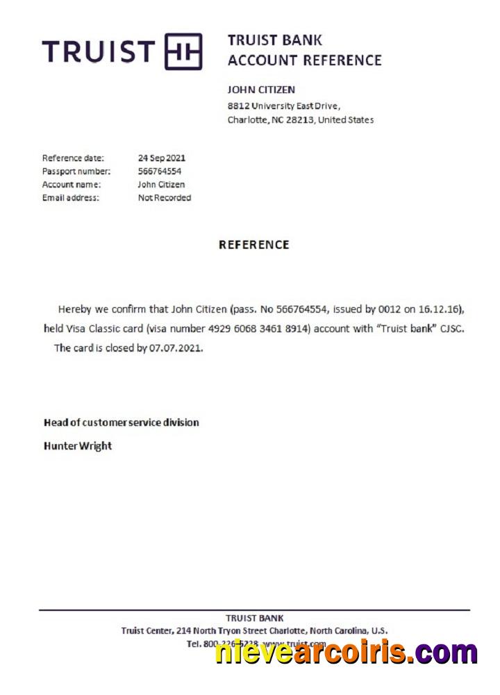 USA Truist Bank Closure Reference Template