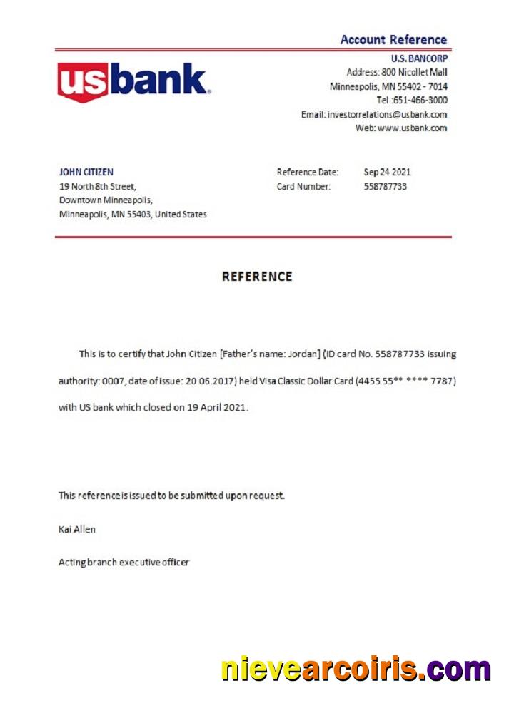 USA U.S. Bankcorp Closure Reference Template