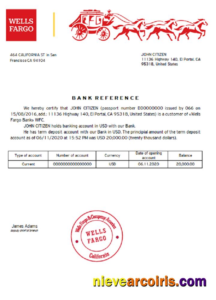 USA Wells Fargo Bank Reference Template
