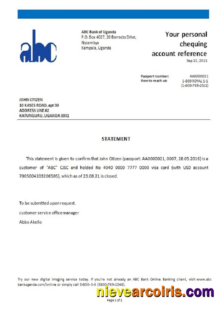 Uganda ABC Closure Reference Template