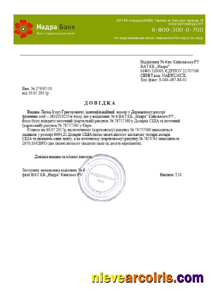 Ukranian Nadra Bank Reference Template