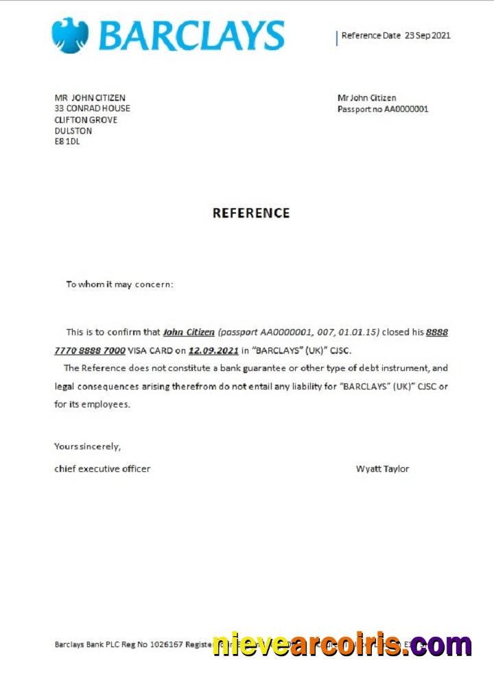 United Kingdom Barclays Closure Reference Template