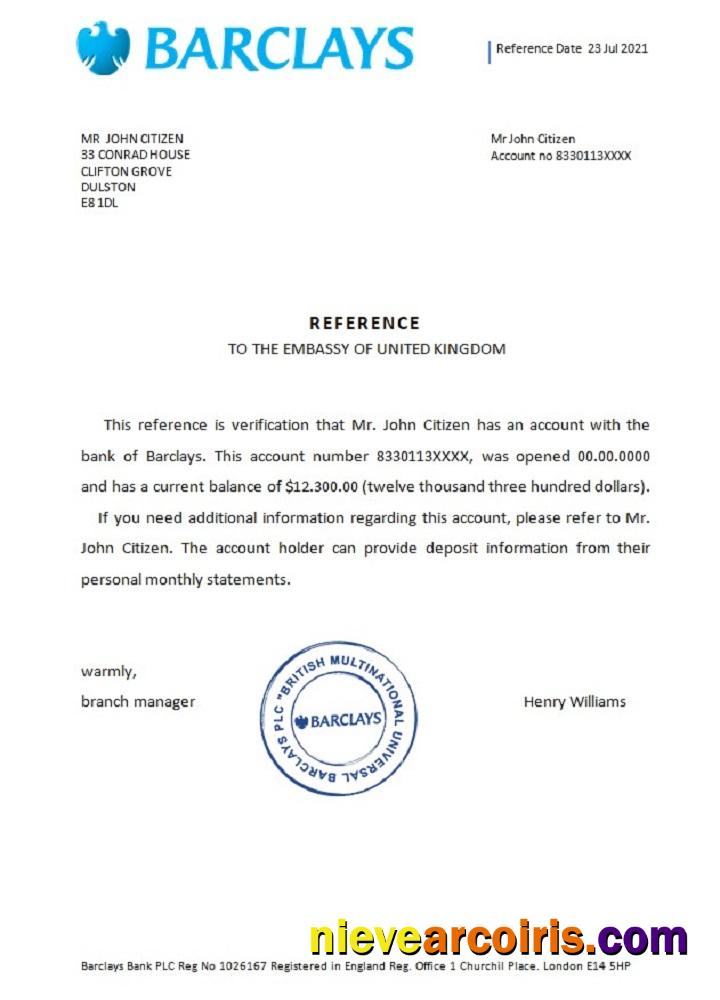 United Kingdom Barclays Reference Template