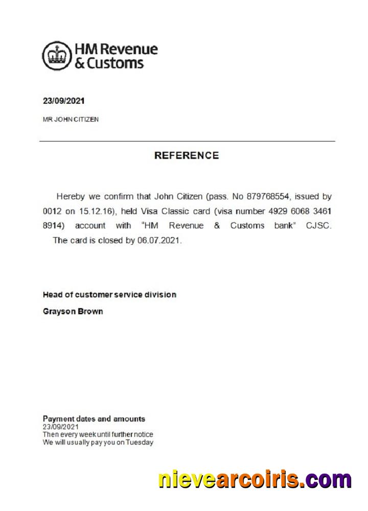 United Kingdom HM Revenue & Customs Closure Reference Template