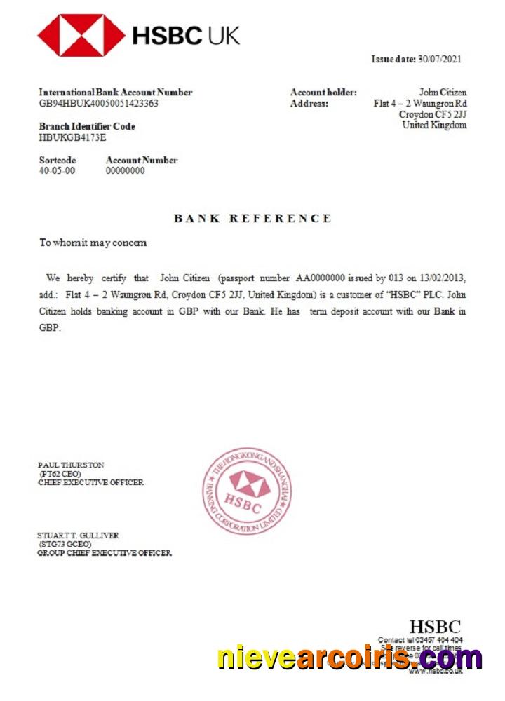 United Kingdom HSBC Reference2 Sample