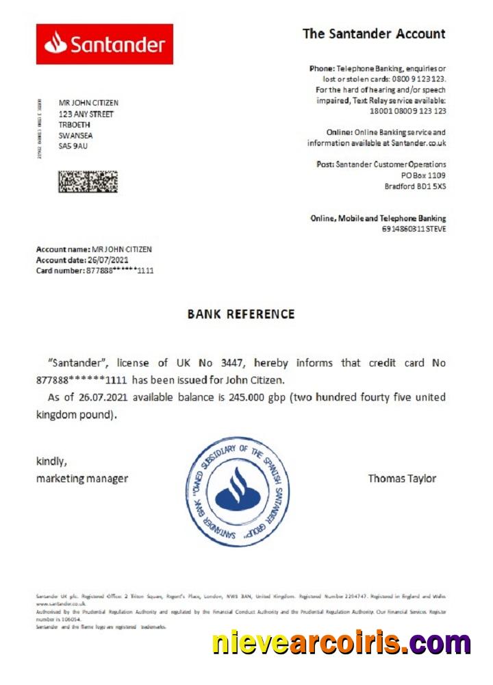 United Kingdom Santander Reference Template