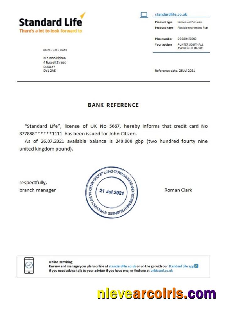 United Kingdom Standard Life Reference Template