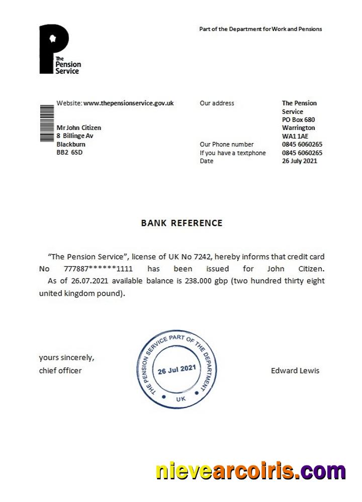 United Kingdom The Pension Service Reference Template
