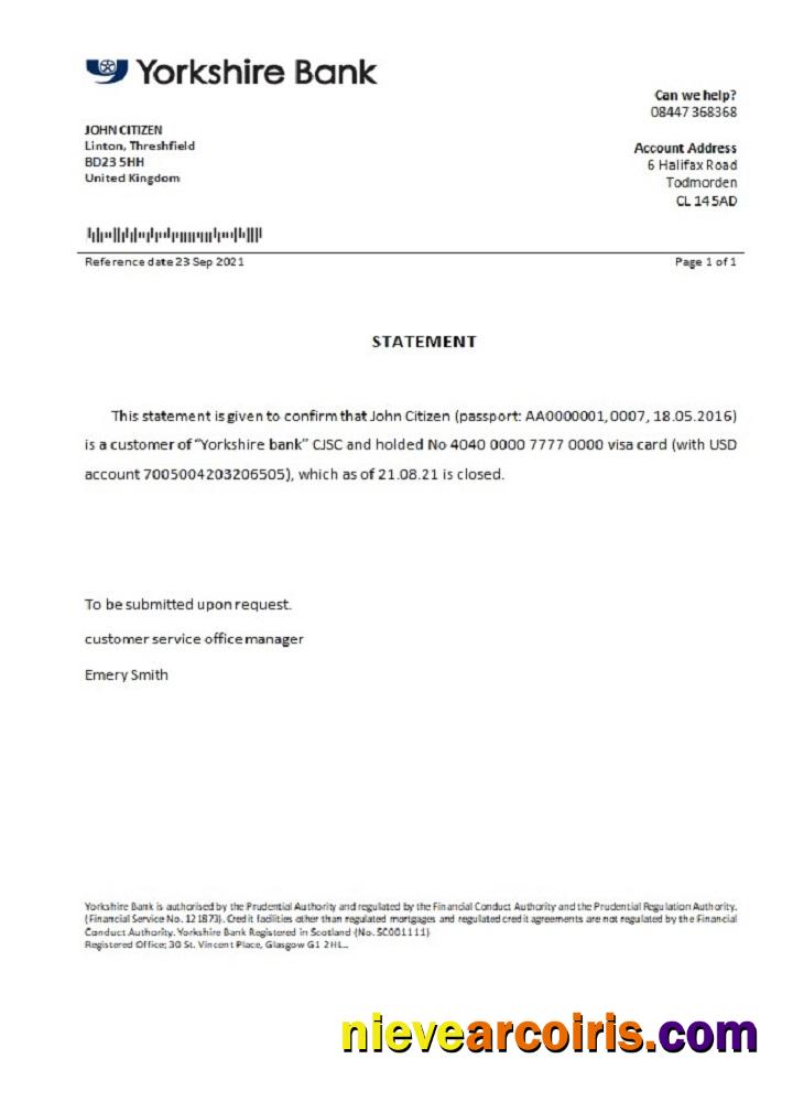 United Kingdom Yorkshire Bank Closure Reference Sample