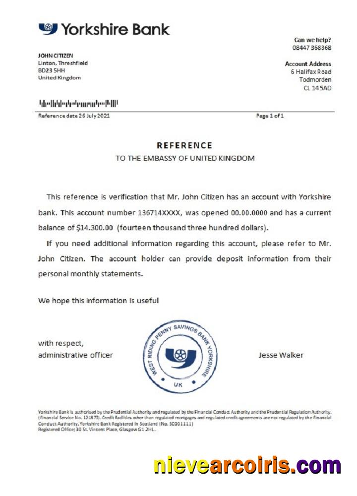 United Kingdom Yorkshire Bank Reference Template