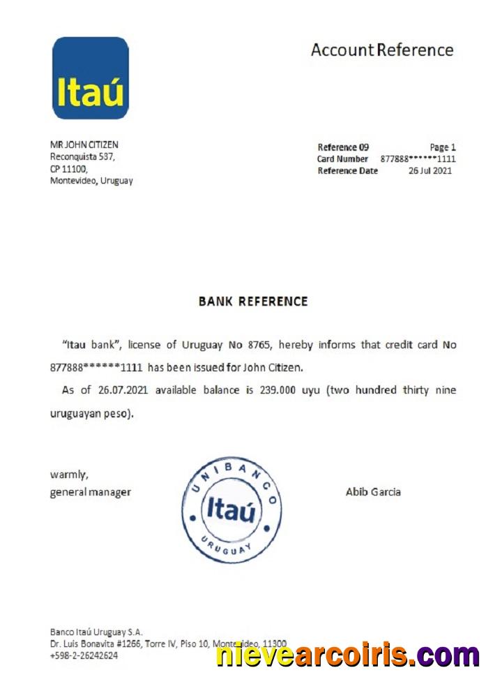 Uruguay Itau Bank Reference Sample