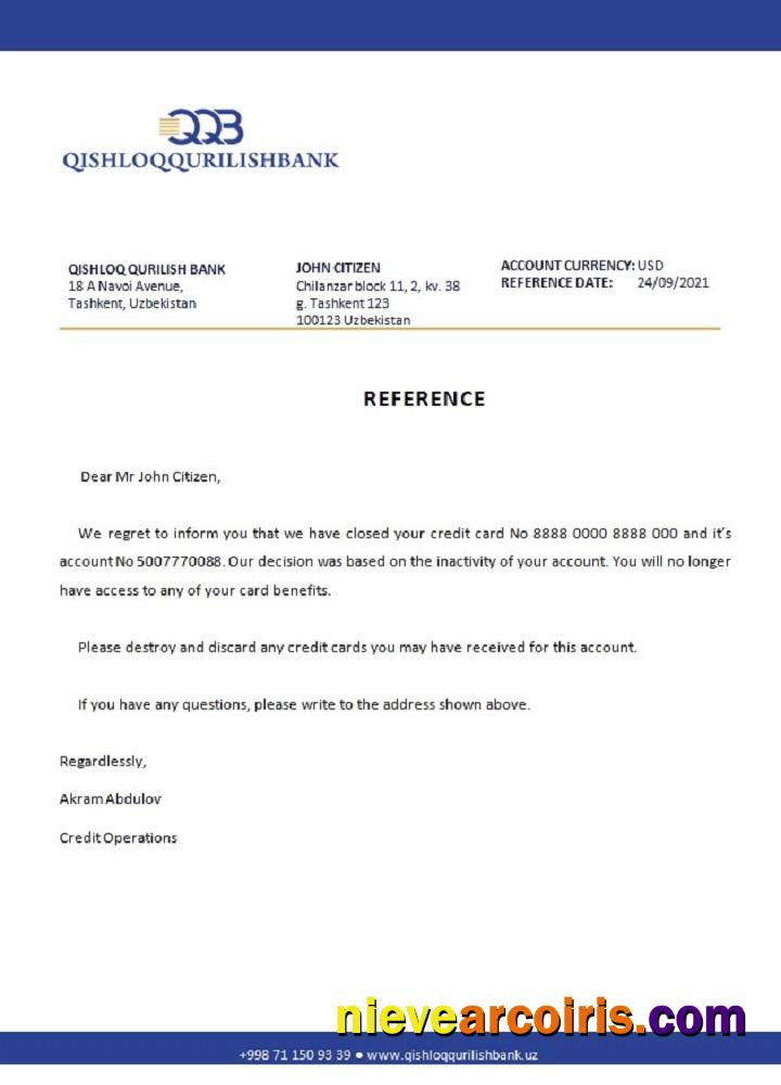 Uzbekistan Qishloq Qurilish Bank Closure Reference Preview