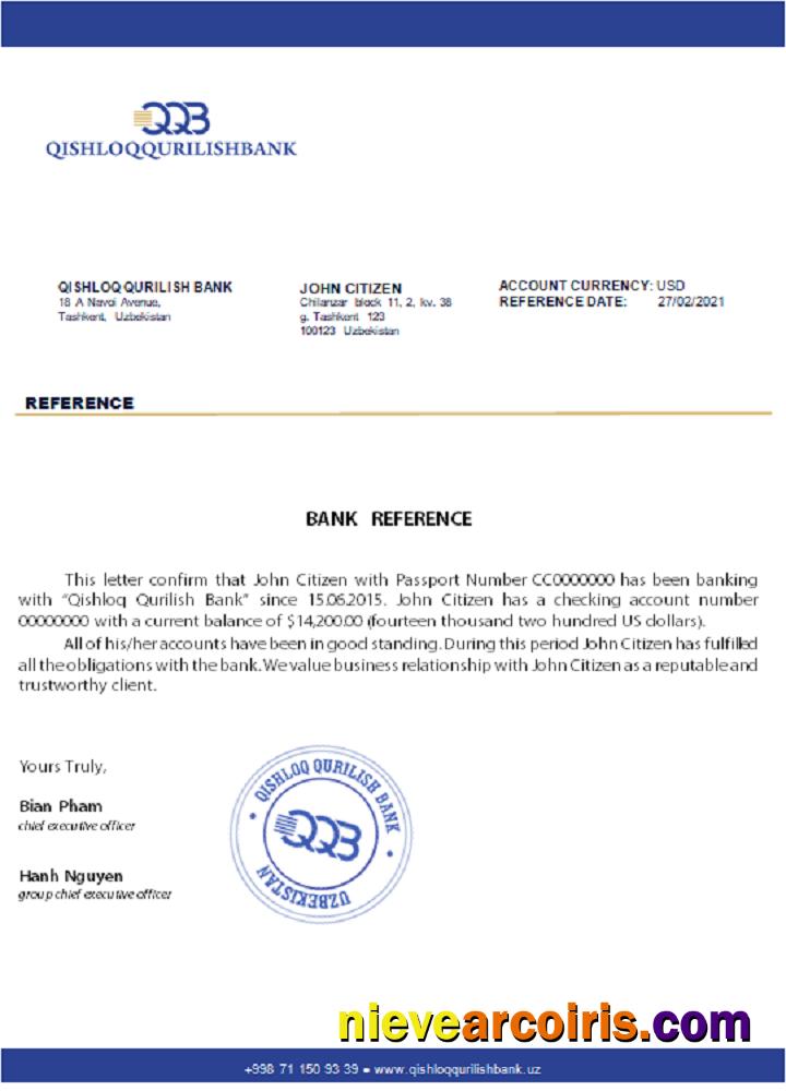 Uzbekistan Qishloq Qurilish Bank Reference Preview