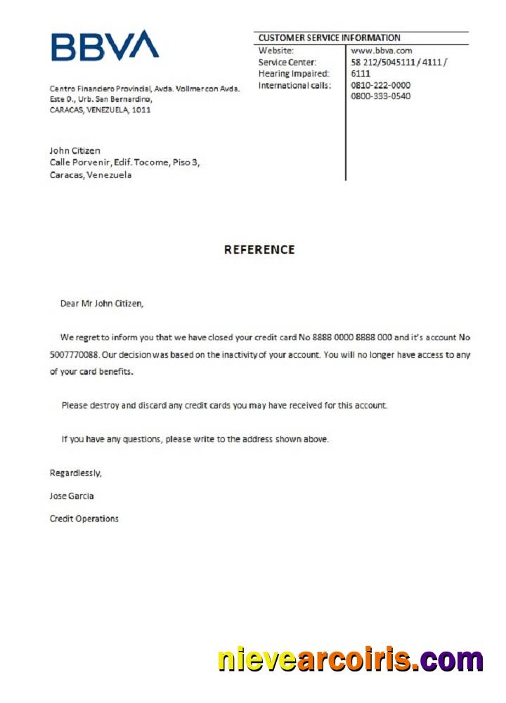 Venezuela BBVA Bank Closure Reference Template