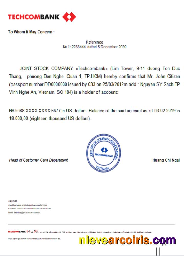 Vietnam Techcombank Reference Template