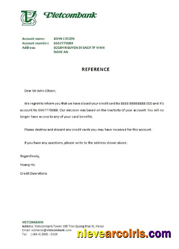 Vietnam Vietcombank Closure Reference Sample