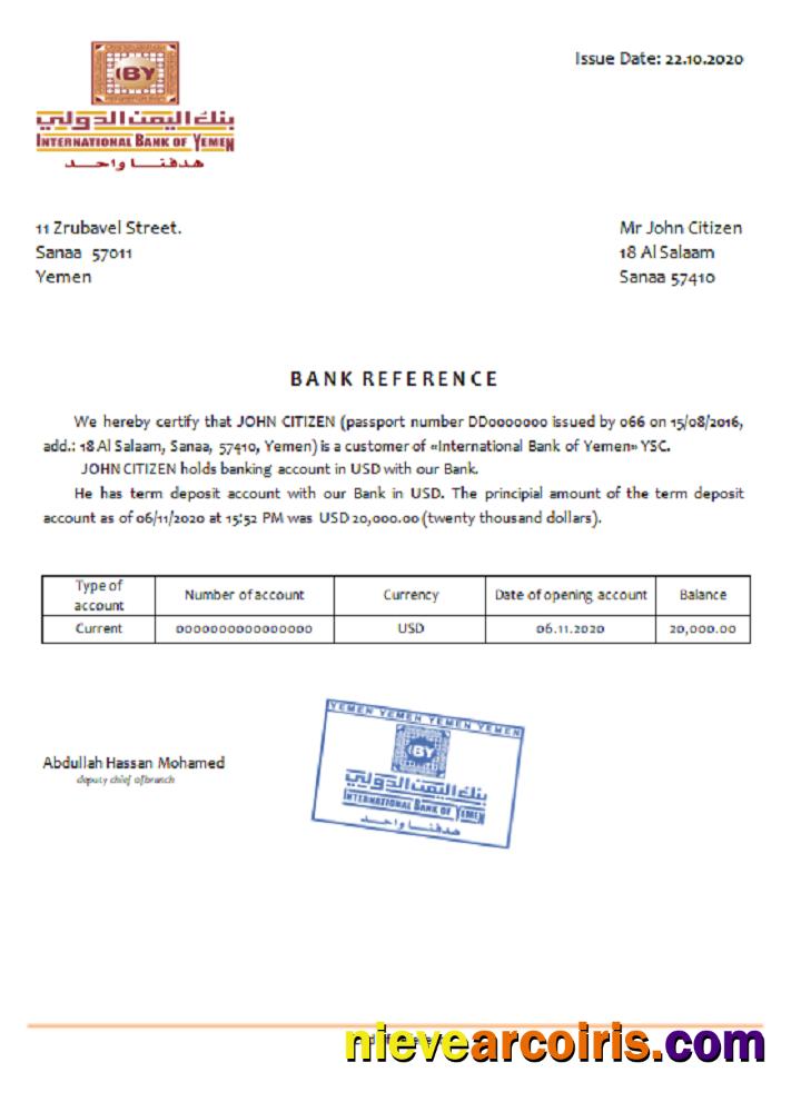 Yemen International Bank Reference Preview