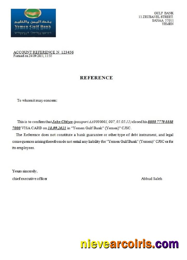 Yemen Gulf Bank Closure Reference Sample