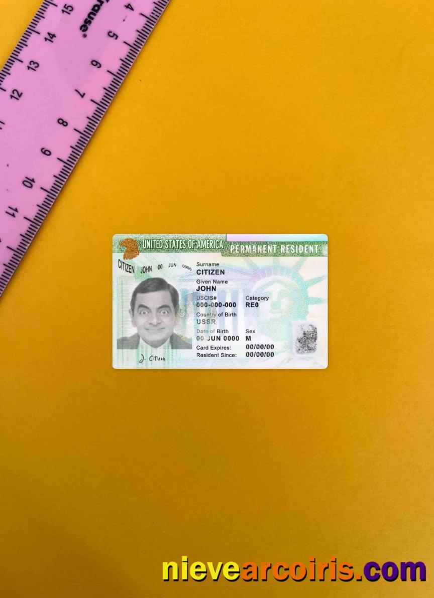 USA Green Card, Permanent Resident Card Photolook FRONT Template