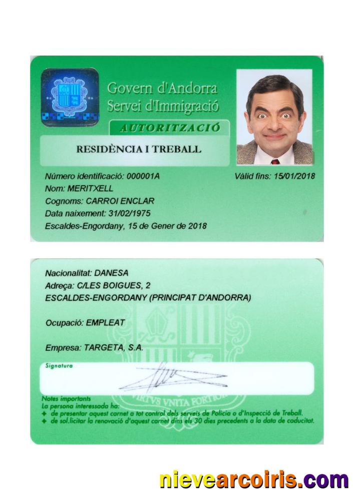 Andorra Residence Permit Card Template