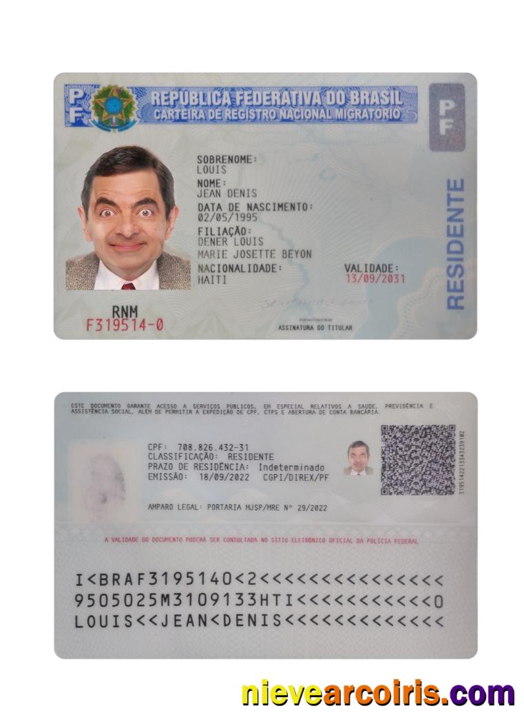 Brazil Residence Card 2022 Present Sample