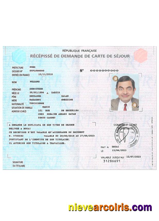 FRANCE Residence Card Application Receipt Sample