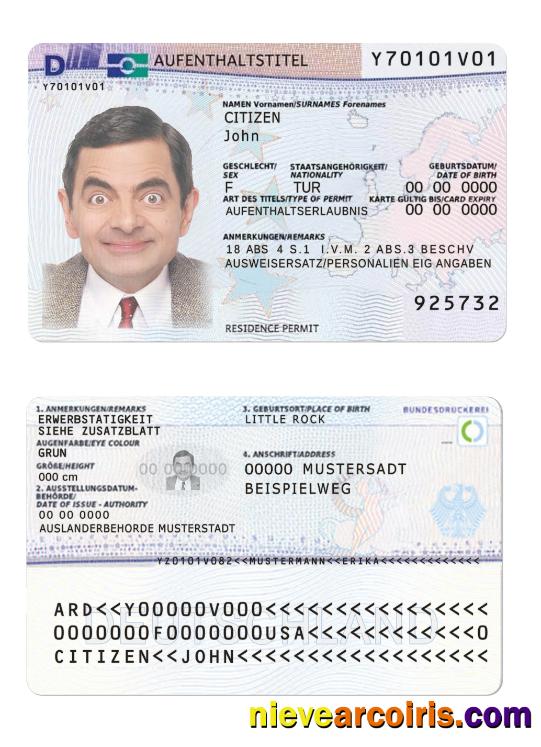 Realistic Germany Residence Permit PSD Template, 2011 Present