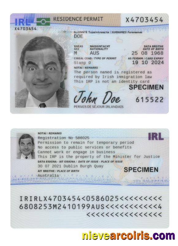 Ireland Residence Permit 2021 Present Template