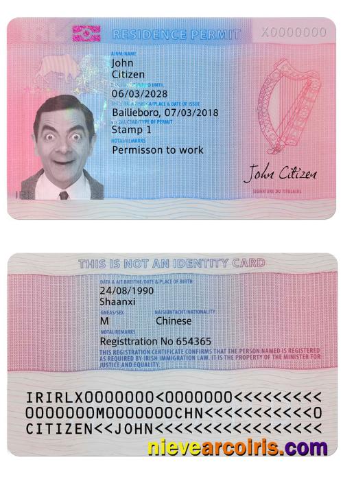 Ireland Residence Permit Sample