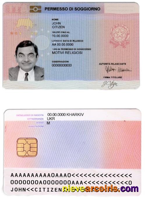 Italy Residence Permit Card (soggiorno) (1) Sample