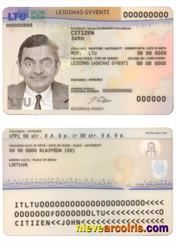 Premium Lithuania (Litva) Residence Permit Card Template In PSD Format, Fully Editable (2020 Present)