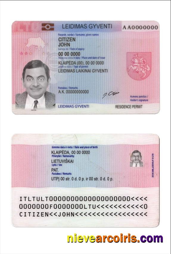 Lithuania (Litva) Residence Permit Sample