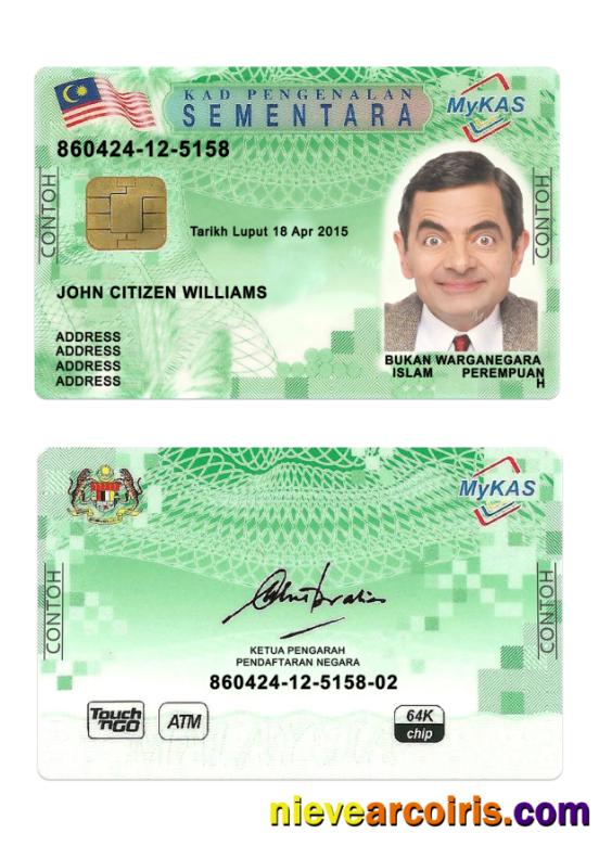 Malaysia MyKAS Kad Pengenalan Sementa Green Card Template