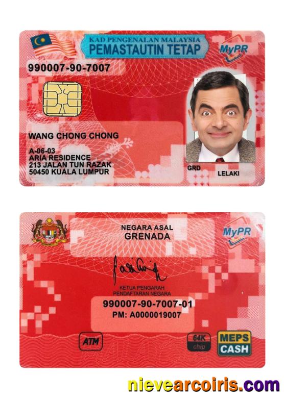 Malaysia Permanent Resident Card Sample