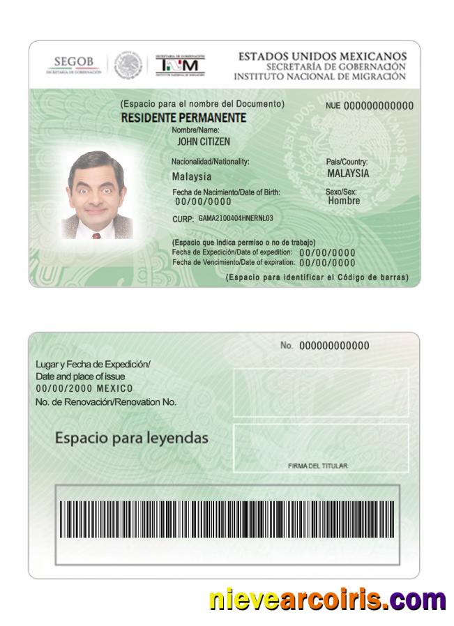 Mexico Green Card (residence Permit) Sample