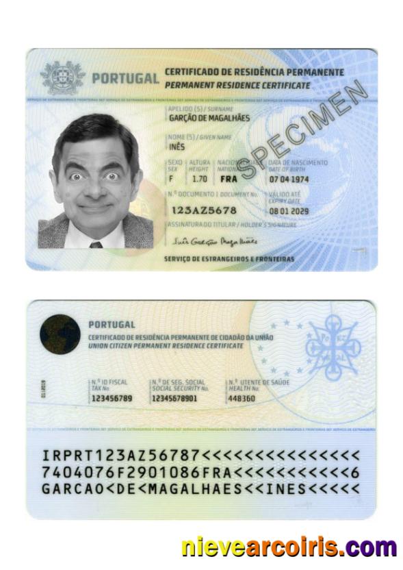 Portugal Permanent Residence Certificate Template