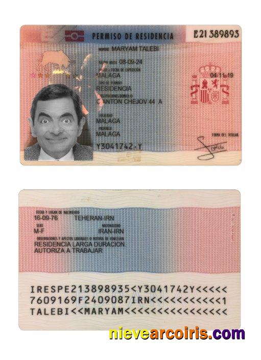 Spain Residence Permit 2019 Present Sample