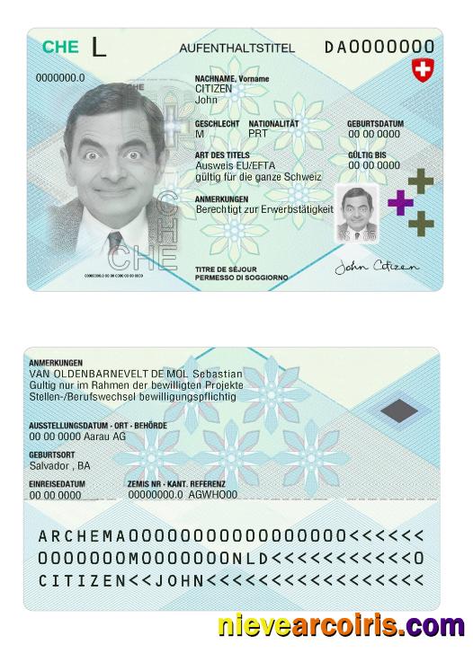 Switzerand Residence Permit 2020 Present Sample