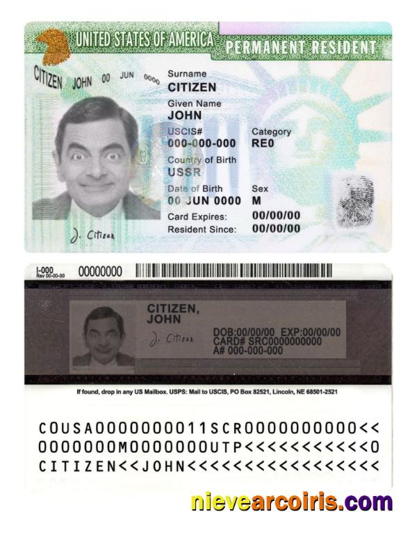 USA Green Card, Permanent Resident Card Sample