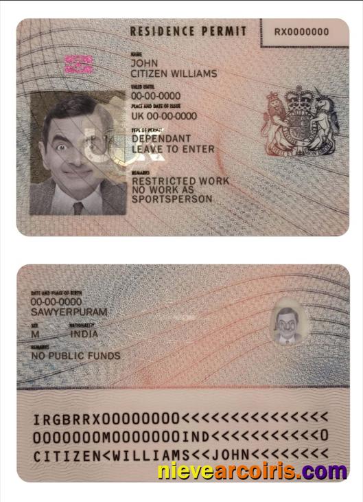 United Kingdom Residence Permit Sample