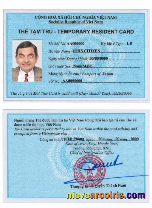 Vietnam Residence Card Sample