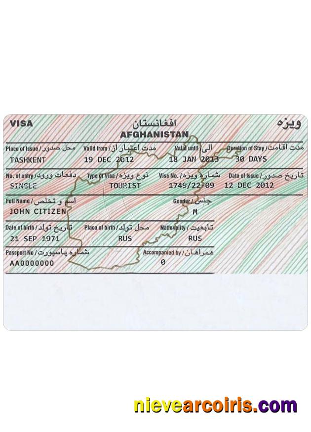 AFGHANISTAN Visa Sample