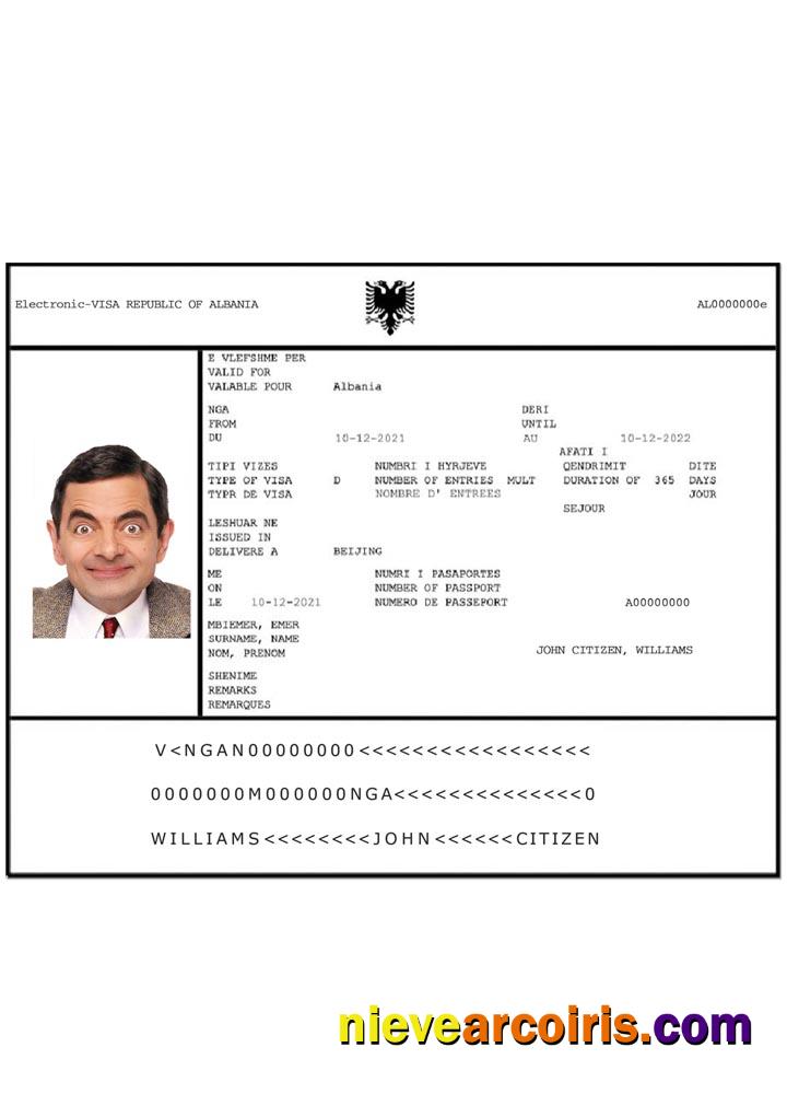 ALBANIA E Visa Template