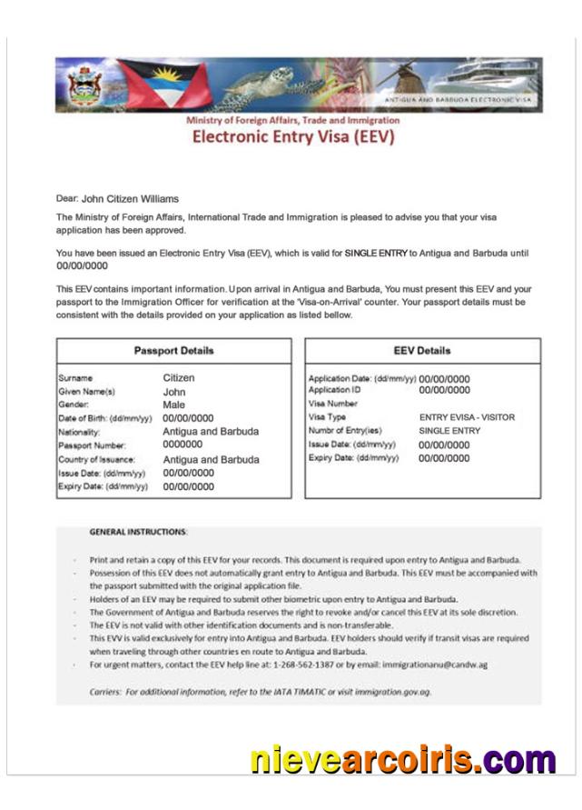 ANTIGUA AND BARBUDA E Visa Sample