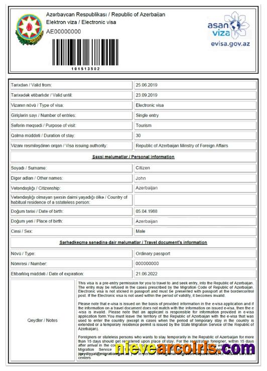 AZERBAIJAN E Visa Sample