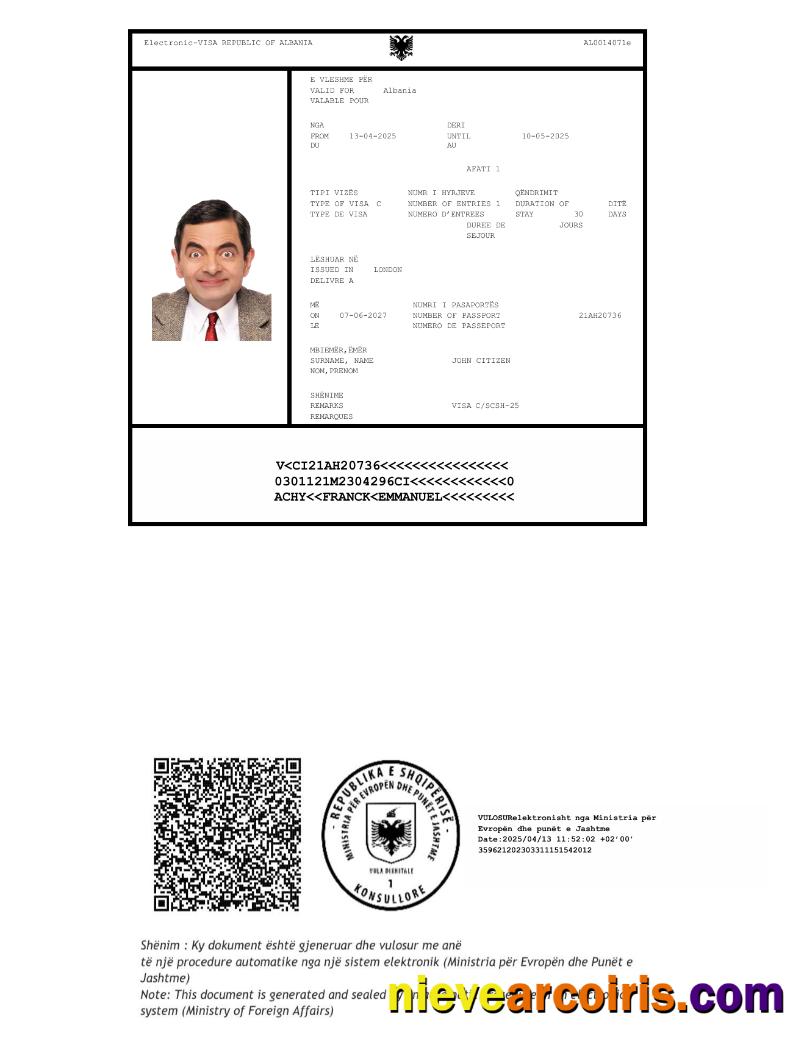 Premium Albania E Visa Template In Word And PDF Formats, Version 2