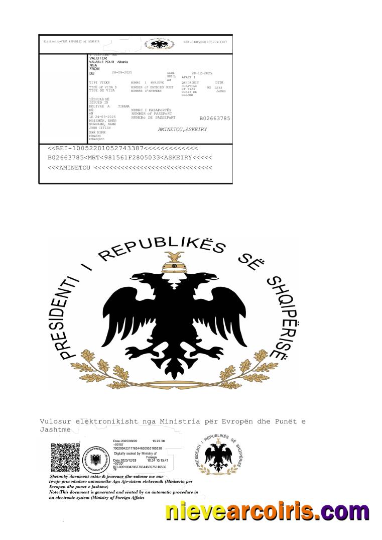 Professional Albania E Visa Template In Word And PDF Formats, Version 3