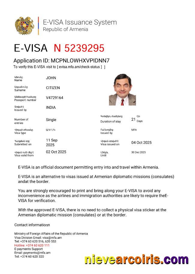 Realistic Armenia E Visa Template In Word And PDF Formats