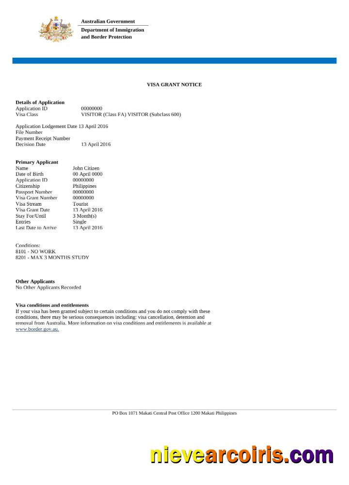 Professional Australia E Visa In Word And PDF Template