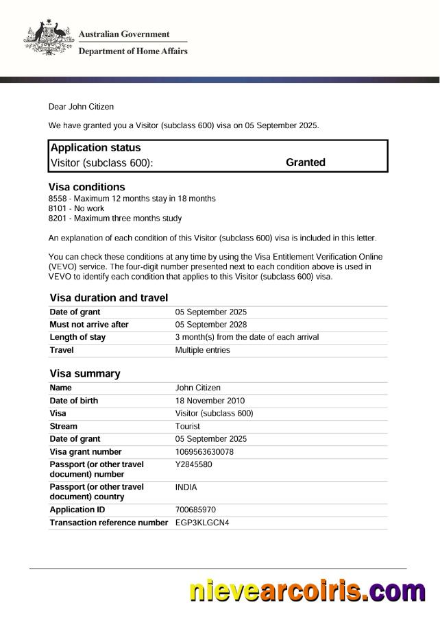 Realistic Australia E Visa Template In Word And PDF Formats, Version 2